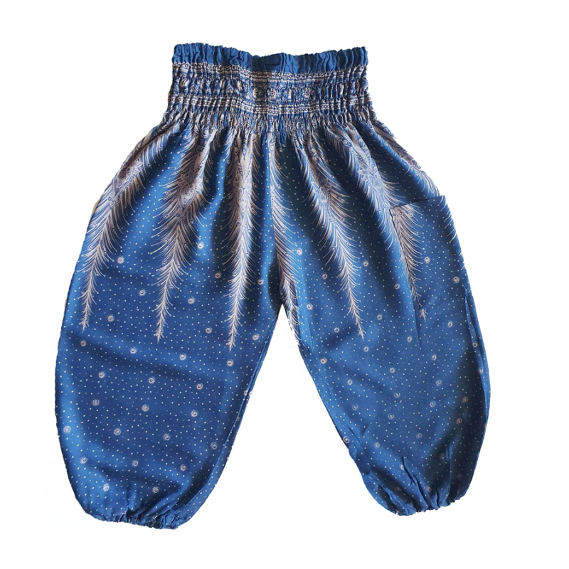 Kinder harembroek - maat 116 - Veer mono blauw
