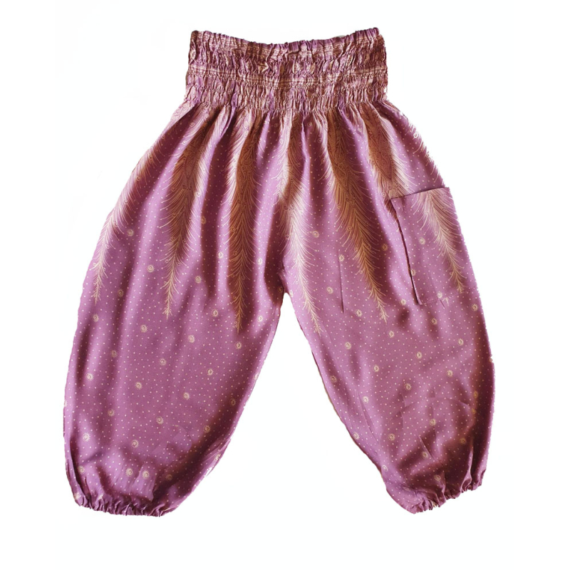 Kinder harembroek - maat 116 - Veer mono roze