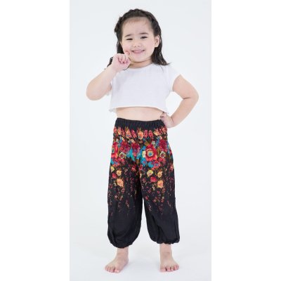 Kinderbroek S - maat 92 - Bloempje zwart