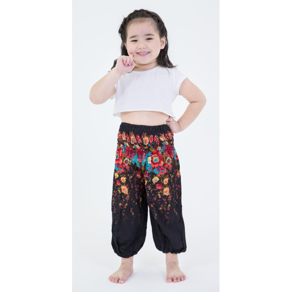 Kinderbroek S - maat 92 - Bloempje zwart
